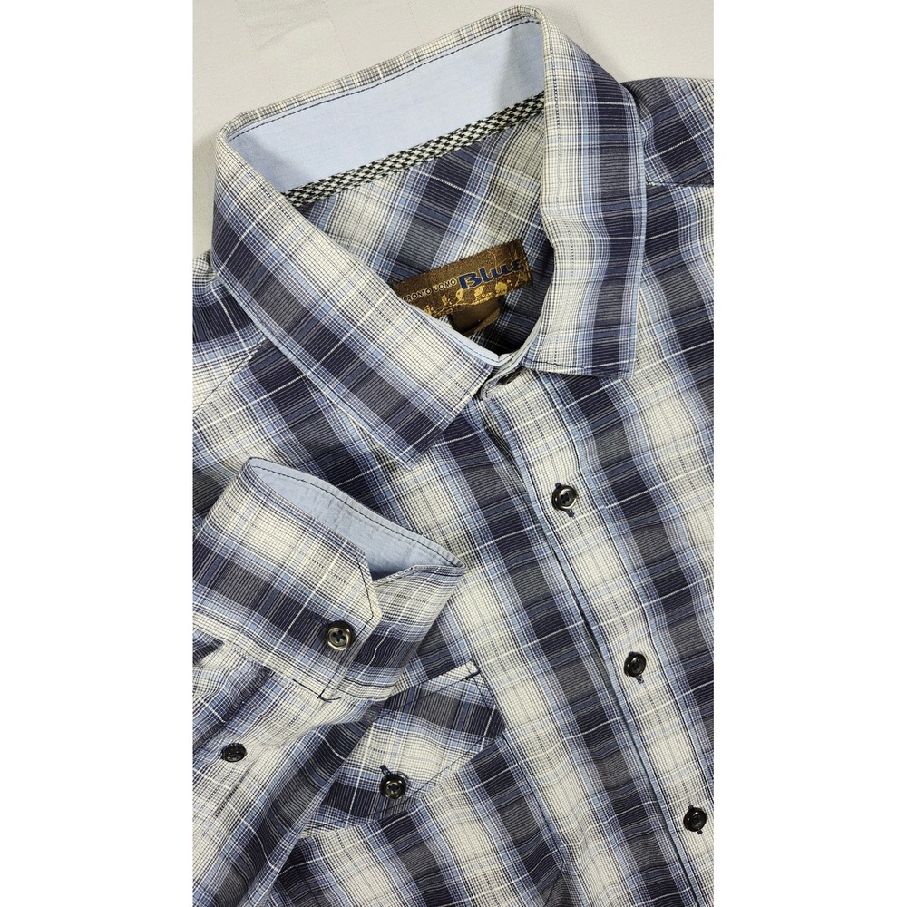 Pronto Uomo Blue Flawless Mens Blue Plaid Roll Tab Long Sleeve Shirt 0039